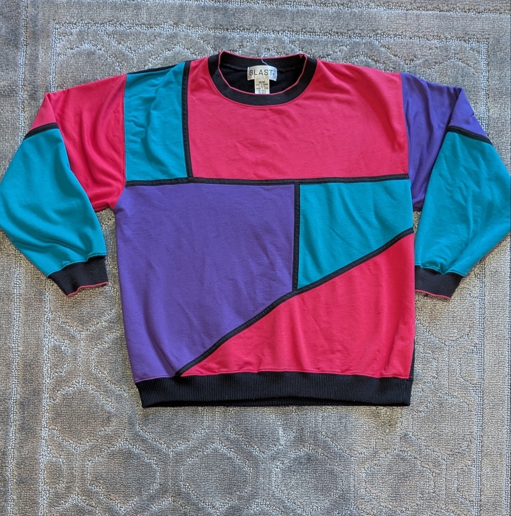 Colorblock Sweatshirt - Pink, Purple, Teal